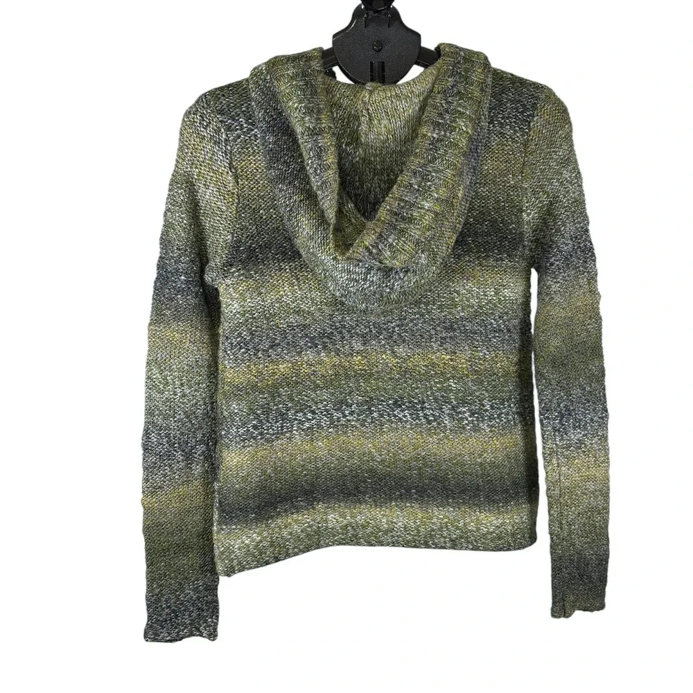 Prana Breathe Womens Medium Green Wool Blend Space Dye‎ Full Zip Hooded Sweater